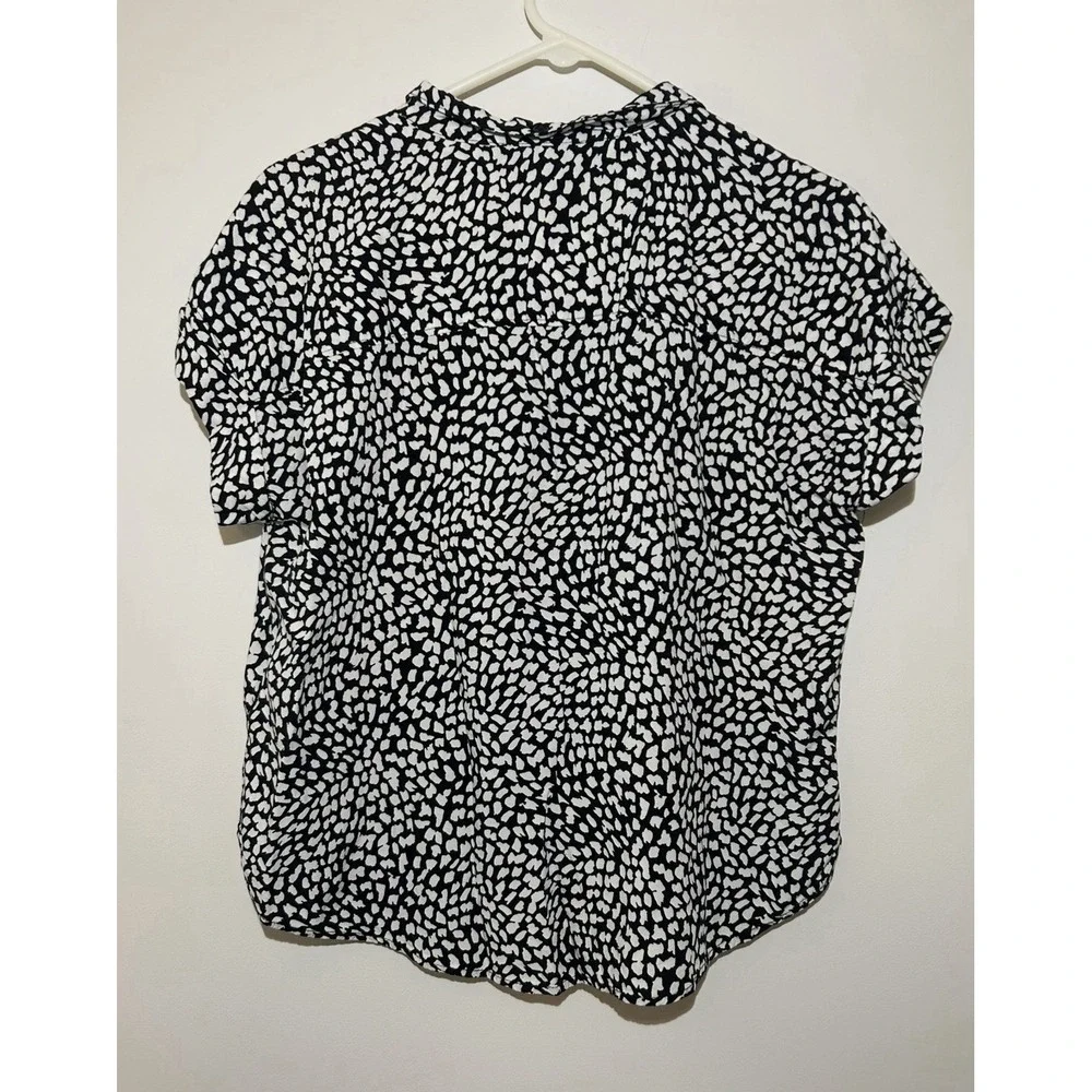Alexander Jordan Black White Print Short Sleeve Blouse Top Casual Women's M